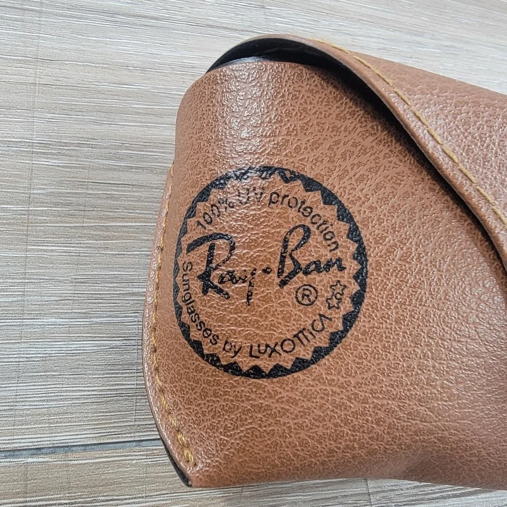 Ray Ban Sunglasses Case Brown Faux Leather Snap Closure
